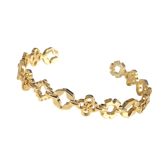 NWT Tory Burch 18k GP Multi Motif Gold Cuff Clovers Rtl $240 - Picture 1 of 6